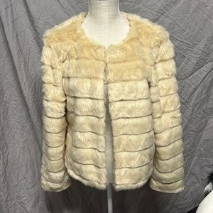 Cache Cache Long Sleeve Faux Fur Coat Jacket Tan Cream Womens Size M